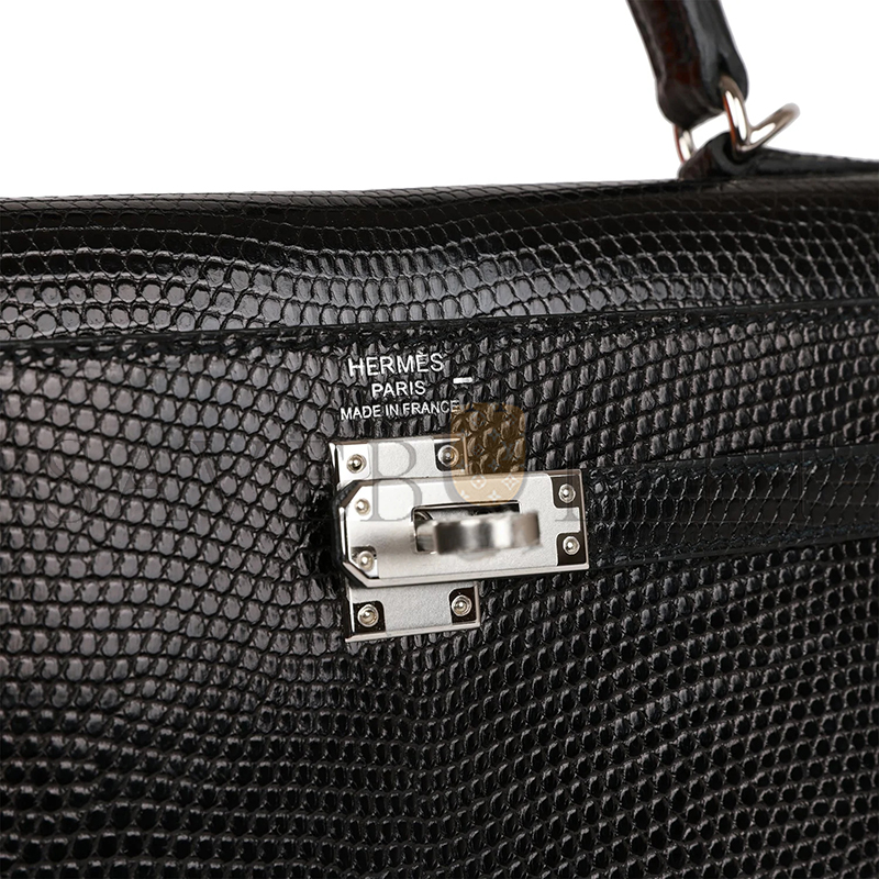 HERMÈS MASTER KELLY 25 BLACK LIZARD PALLADIUM HARDWARE (25*17*7cm) 